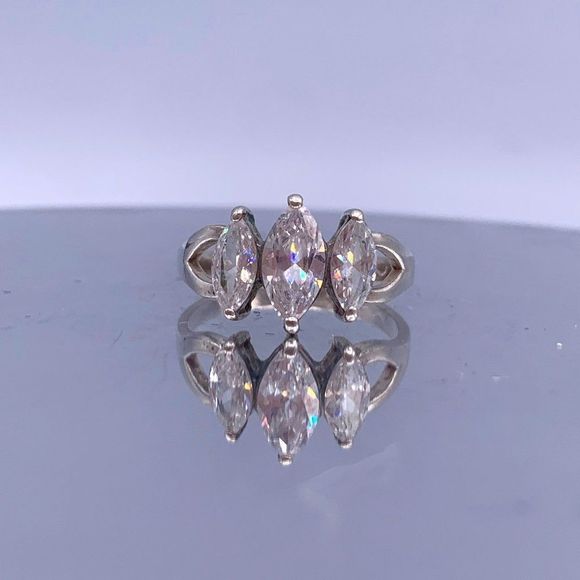 Vintage Sterling Silver Three-Stone Ring - Marquise Cut Cubic Zirconia - Picture 10 of 10